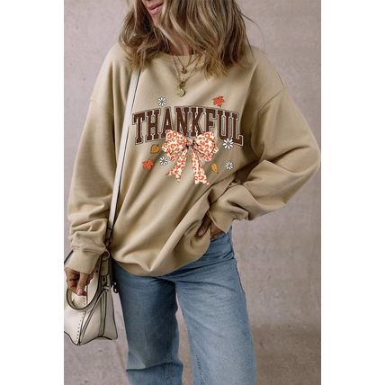 Parchment THANKFUL Leopard Bow Fall Vibe Graphic Sweatshirt
