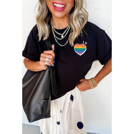 Black Pride Heart Cracking Graphic Detail Cotton Blend T Shirt