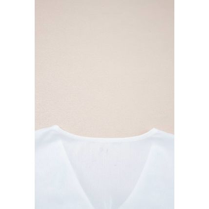 White Flower Lace-up V Neck Babydoll Blouse