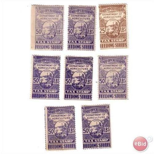 State of California Feeding Stuffs Tax Stamp LOT OG NH