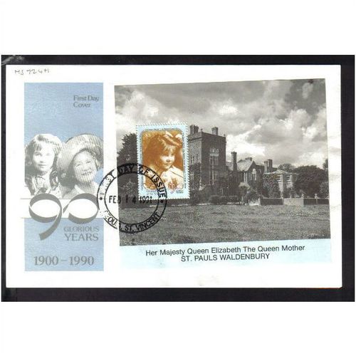 1990 GRENADINES OF ST VINCENTQUEEN MOTHER 90TH BIRTHDAY FDC SGMS724H