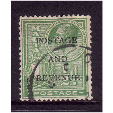 MALTA 1928 SG 175 1/2d YELLOW GREEN FINE USED #4