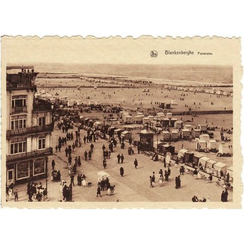 Sepia Postcard Panorama Blankenberge Belgium Seaside Beach Sea Bathing Hut