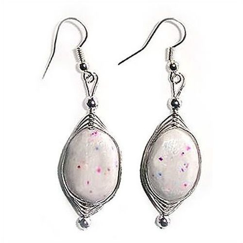 Earrings #011 speckled marble polymer clay bead 2.25 inch ladies fashion jewelry