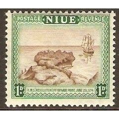 Niue KGVI 1950 1d Brown & Blue Green Mounted Mint MM SG 114 stamp HMS resolution