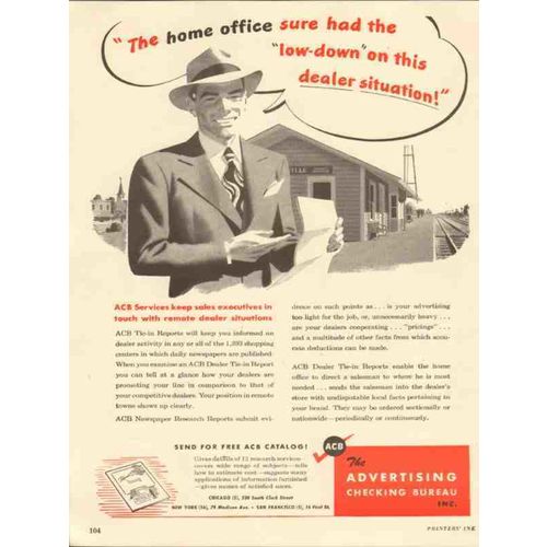 advertising checking bureau 1947 home office low-down media vintage ad