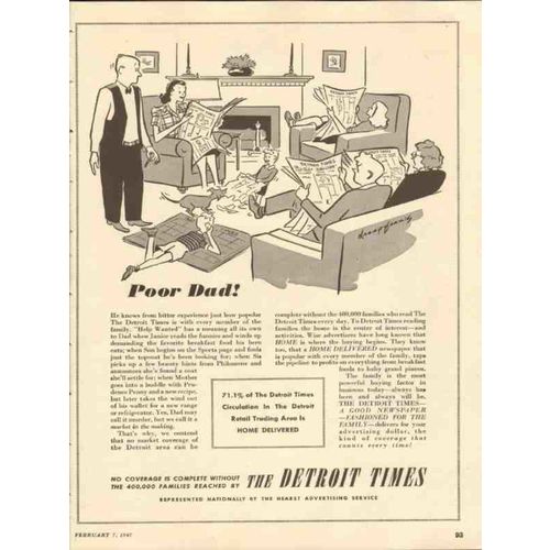 detroit times 1947 poor dad popular family member newspaper vintage ad
