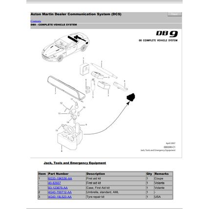 Aston Martin DB9 Parts List 000200-C1 2007 PDF