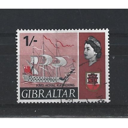 Gibraltar.SG209 1s Royal Katherine (galleon).Fine Used.Nov23