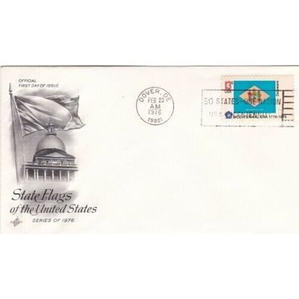 Delaware United States 1976 State Flags FDC Dover cancel Unaddressed VGC