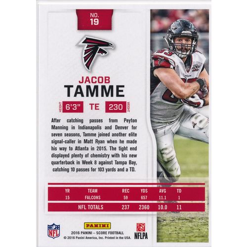 2016 Score Football 19 Jacob Tamme Atlanta Falcons