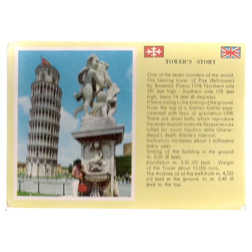 STORY OF LEANING TOWER OF PISA . used postcard 1968 postmark =