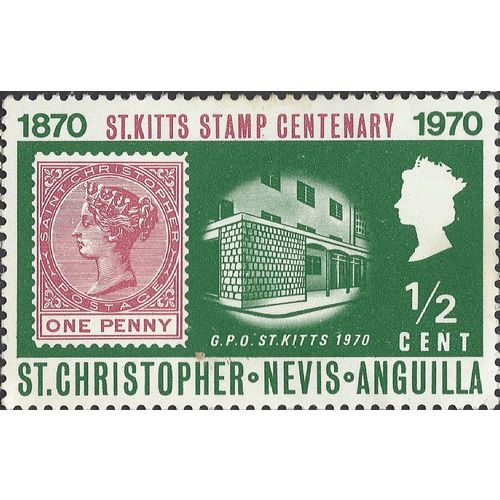 ST KITTS, Queen Victoria, 100 years stamps, green 1970, ½c