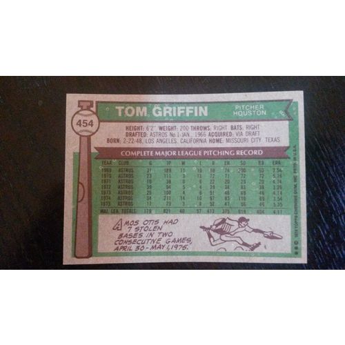 1976 Topps Card # 454 Tom Griffin Very Good (3) Houston Astros