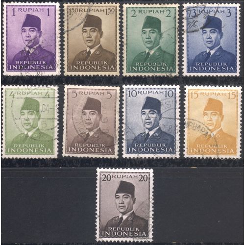 Indonesia 1951 - President Sukarno collection x 9 - used