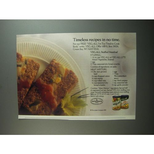 1991 Veg-All Ad - Stuffed Meatloaf recipe - Timeless recipes in no time
