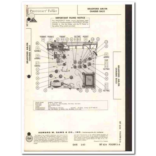 bradford chassis 8a53 9-tube am-fm stereo radio sams photofact manual