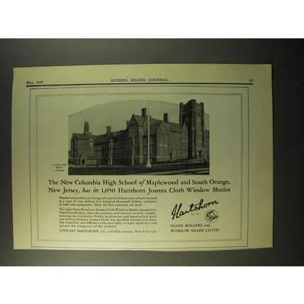 1929 Hartshorn Shade Rollers Ad - The new Columbia High School of Maplewood