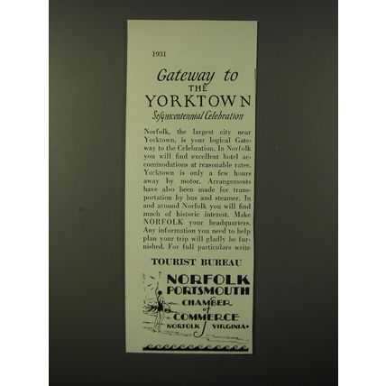 1931 Norfolk Portsmouth Chamber of Commerce Ad - Gateway to Yorktown