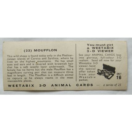 1960s Weetabix 3-D Animal Card No. 23 The Moufflon