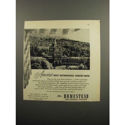 1951 The Homestead Resort Ad - America's most distinguished country hotel