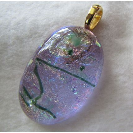 Dichroic Fused Glass Pendant with gold bail, pink-ish multi-color, id:g2