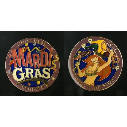 UNIVERSAL STUDIOS 2005 MARDI GRAS HEAVY BRONZE & CLOISONNE COIN MEDALLION