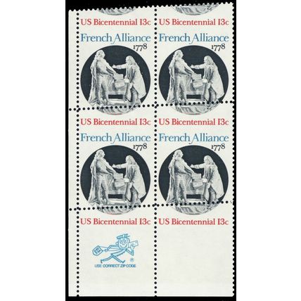 1753, Misperf Freaky Error Zip Block Mint NH 13¢ Bicentennial * Stuart Katz