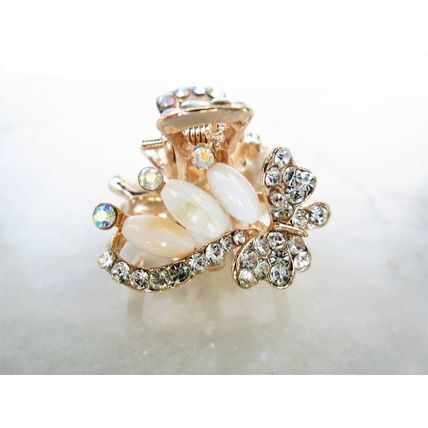 Small pearl and crystal butterfly gold hair claw clip bridal clip bridal