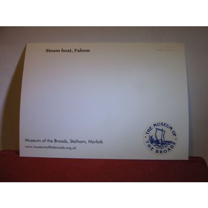 'FALCON', STEAM BOAT, MUSEUM OF THE BROADS, STALHAM, NORFOLK unused postcard =