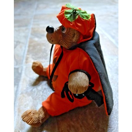 Russ 5" Bumpkin Pumpkin Stuffed Resin Bear w/ Cape Halloween Bear Decoration