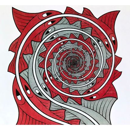 ESCHER print WHIRLPOOLS red black Vintage Escher Poster optic wall art large