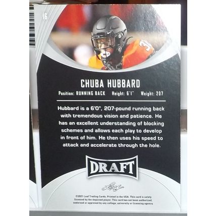 2021 Leaf Draft CHUBA HUBBARD (Oklahoma State/Panthers) Rookie card #16