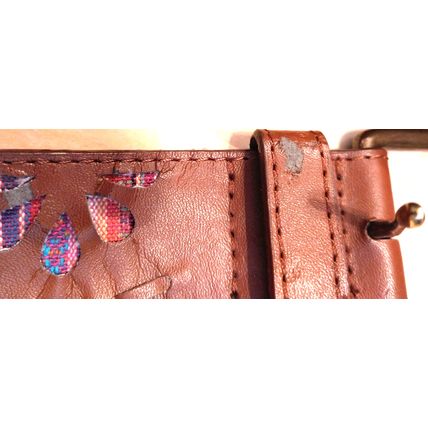 Brown Old Navy Women's M/L Cotton Floral Pattern Genuine Leather Belt Flaws