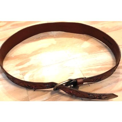 Brown Old Navy Women's M/L Cotton Floral Pattern Genuine Leather Belt Flaws