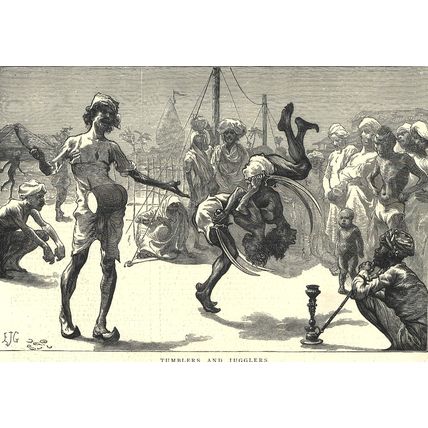 SKETCHES FROM INDIA - TUMBLERS AND JUGGLERS 1872 VICTORIAN ENGRAVINGS