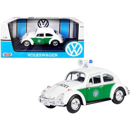 1966 Volkswagen Beetle German Police Car White and Green 1/24 Diecast Model C...