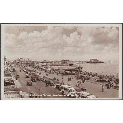 Marine Parade, Bandstand & Pier, Worthing, Sussex, 1957 - Sweetman RP Postcard