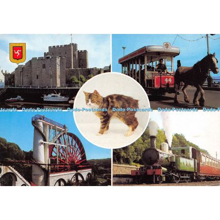 D025535 Castle Rushen. Manx Cat. Tram Laxey wheel. Steam railway. Golden Shield.