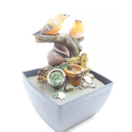 Water Fountain Robins on a Log 18 CM LED Colour Changing Home Decor Gift