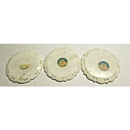 Lot of 3 Vintage 3.5" White KRAFT PALACE Coaster Set Stone Floral Inlay INDIA