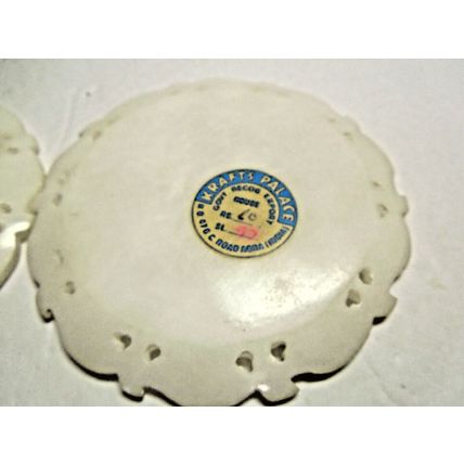 Lot of 3 Vintage 3.5" White KRAFT PALACE Coaster Set Stone Floral Inlay INDIA