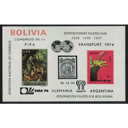 Bolivia Football Orchids Paintings MS 1974 MNH MI#Block 44