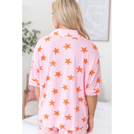 Pink Stars Short Sleeve Shirt and Shorts Bamboo Pajama Set
