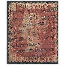 1858 SG43 1d Rd Plate 97 Good Used Check Letters "GG".