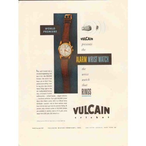 vulcain watch company 1947 cricket alarm wrist watch rings vintage ad