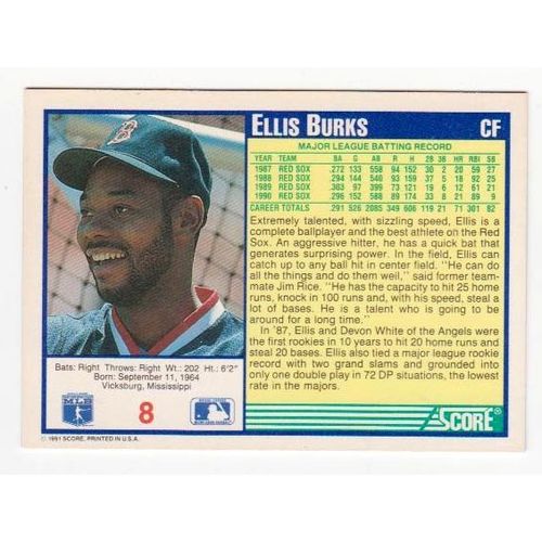 1991 Score Ellis Burks baseball card #8 – Red Sox