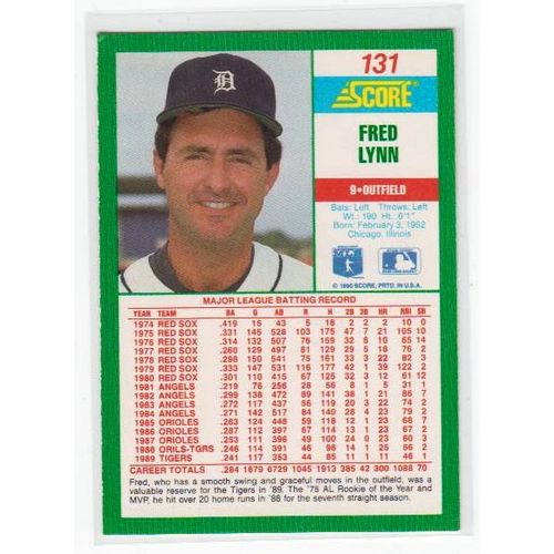 1990 Score Fred Lynn baseball card #131 – Tigers
