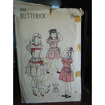 Vintage Butterick 4384 Girl's Bow Knot Wide Skirt Dress Pattern - Size 8 Bust 26