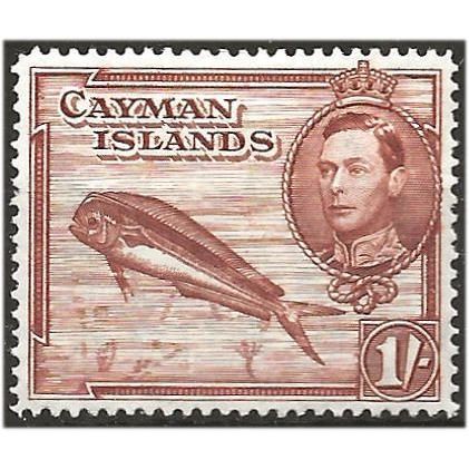 Cayman Islands 1943 SG123a 1/- Red-Brown Perf 14 Mounted Mint . .. .